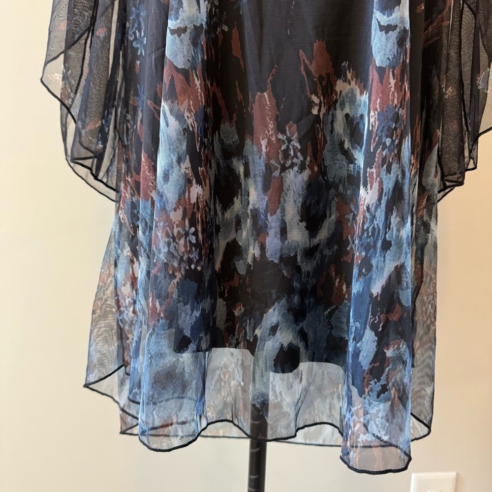 Dark Cottagecore Sheer Floral Flutter Sleeve Tunic Whimsical Flowy Top 3XL - Picture 3 of 11